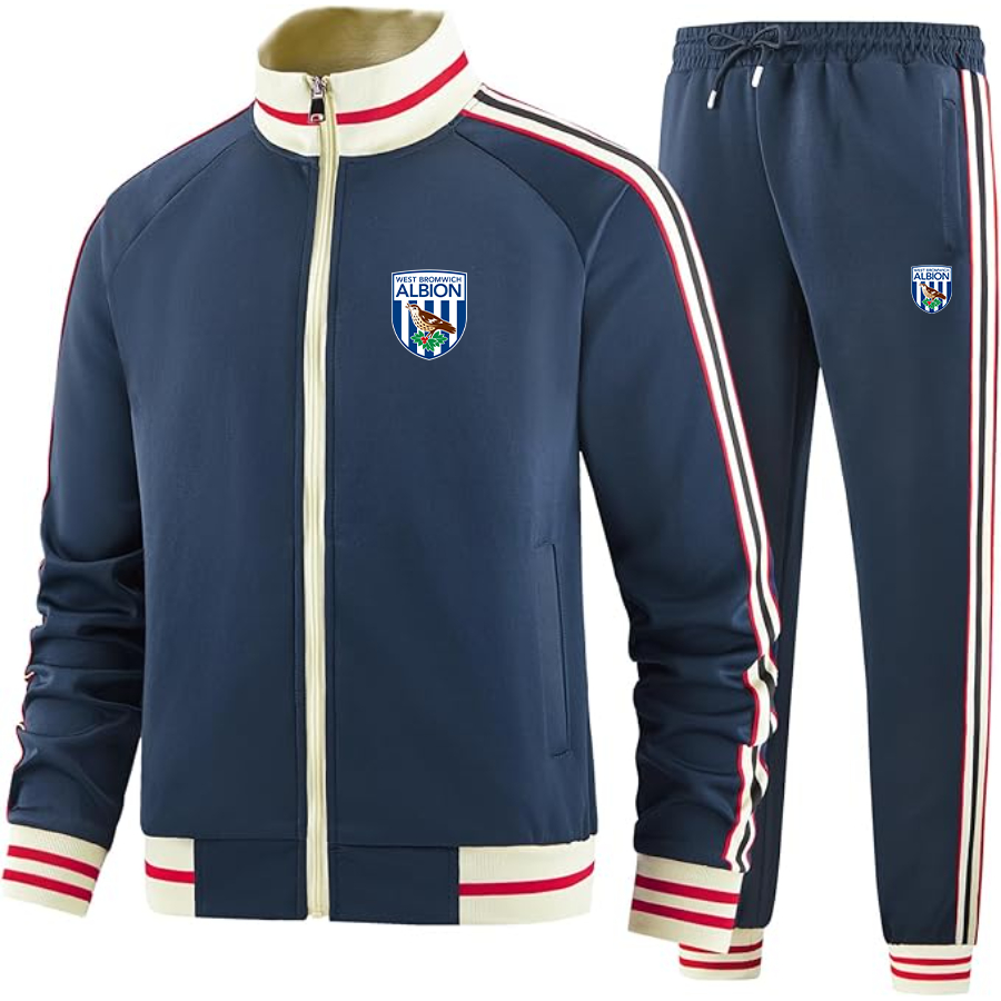 Men's  West Bromwich Albion Soccer Tracksuit with Bold Striped Accents and Zippered Front